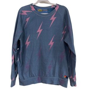 Aviator Nation Lightning Bolt Repeat Blue Crew Sweatshirt Sz XL